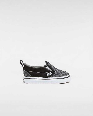 Kids' Vans Checkerboard Hook And Loop (1-4 years) Slip On Shoes Black / White Malaysia | VN1963058
