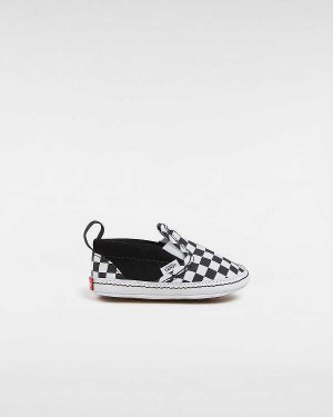 Kids' Vans Checkerboard Hook And Loop Crib (0-1 year) Slip On Shoes Black Malaysia | VN0628915
