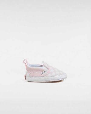 Kids' Vans Checkerboard Hook And Loop Crib (0-1 year) Slip On Shoes Pink Malaysia | VN2139786