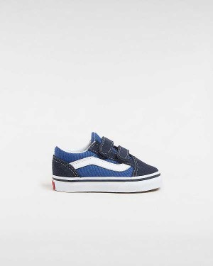 Kids' Vans Old Skool Hook And Loop (1-4 Years) Skate Shoes Blue Malaysia | VN0371852