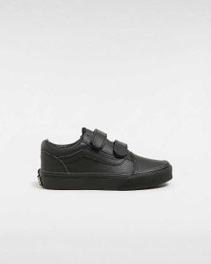Kids' Vans Old Skool Hook and Loop Classic Tumble (4-8 Years) Sneakers Black Malaysia | VN9547863