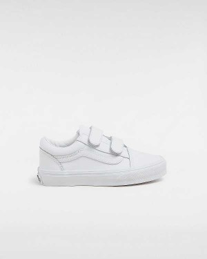 Kids' Vans Old Skool Hook and Loop Classic Tumble (4-8 Years) Sneakers White Malaysia | VN2703491
