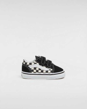 Kids' Vans Primary Check Old Skool Hook And Loop (1-4 years) Sneakers Black / White Malaysia | VN1260597