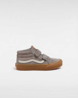 Kids' Vans Sk8-Mid Reissue Hook and Loop Gum (4-8 Years) Sneakers Grey Malaysia | VN3129748