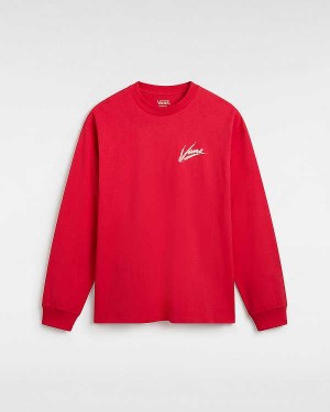 Men Vans Dettori Loose Long Sleeve T Shirts Red Malaysia | VN4786253