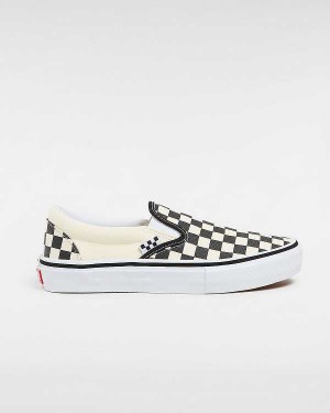 Men Vans Skate Checkerboard Slip On Shoes Black / White Malaysia | VN1309274