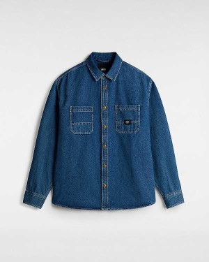 Men Vans Stevens Denim Long Sleeve Shirts Blue Malaysia | VN9470268