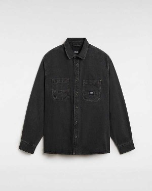 Men Vans Stevens Denim Long Sleeve Shirts Black Malaysia | VN0513678