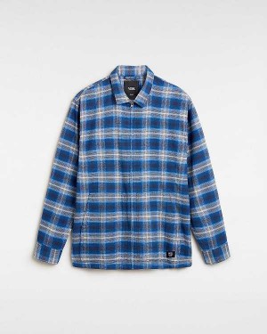 Women Vans Montwood Zip Flannel Shirts Blue Malaysia | VN0392578