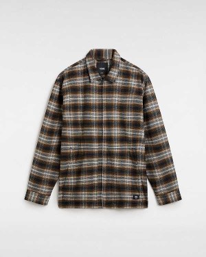 Women Vans Montwood Zip Flannel Shirts Brown Malaysia | VN7189206