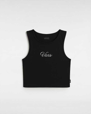 Women Vans Small Staple Fitted Crop Tank Top Black Malaysia | VN1058463