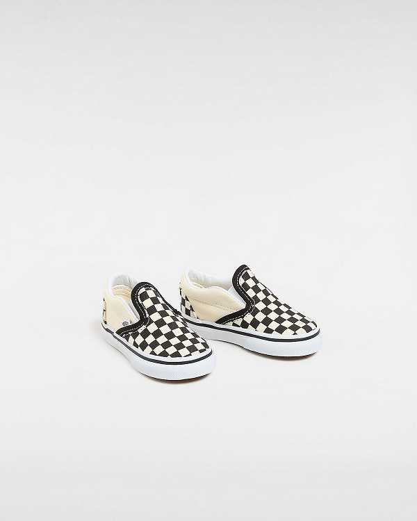 Kids' Vans Checkerboard (1-4 years) Slip On Shoes Black / White Malaysia | VN8915637