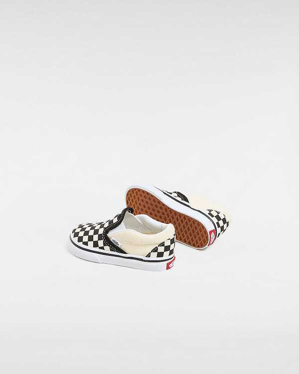Kids' Vans Checkerboard (1-4 years) Slip On Shoes Black / White Malaysia | VN8915637