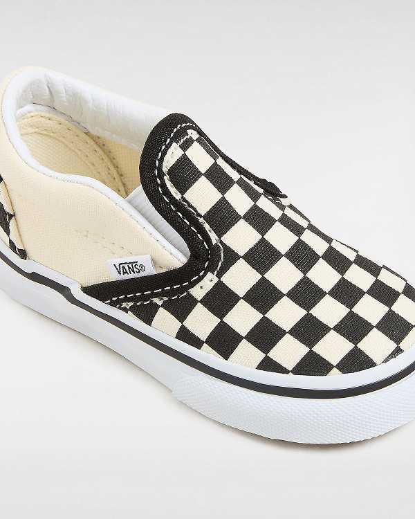Kids' Vans Checkerboard (1-4 years) Slip On Shoes Black / White Malaysia | VN8915637