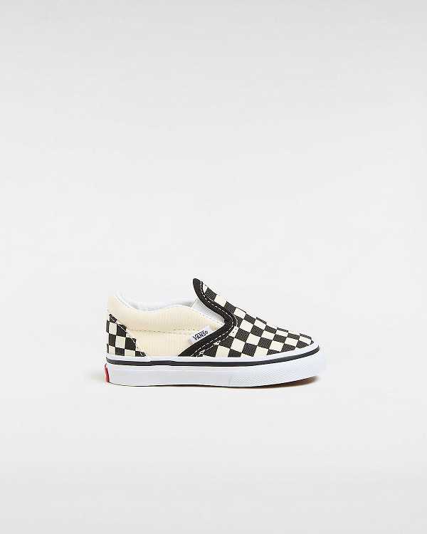 Kids\' Vans Checkerboard (1-4 years) Slip On Shoes Black / White Malaysia | VN8915637