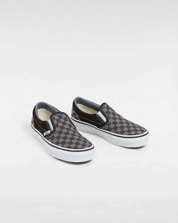 Kids' Vans Checkerboard Classic (4-8 years) Slip On Shoes Black / White Malaysia | VN3185704