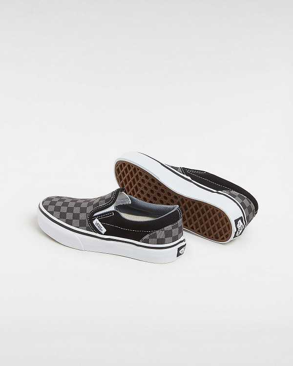 Kids' Vans Checkerboard Classic (4-8 years) Slip On Shoes Black / White Malaysia | VN3185704