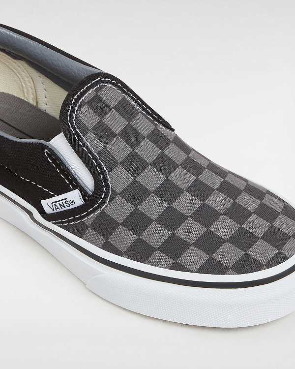 Kids' Vans Checkerboard Classic (4-8 years) Slip On Shoes Black / White Malaysia | VN3185704
