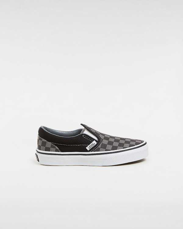 Kids\' Vans Checkerboard Classic (4-8 years) Slip On Shoes Black / White Malaysia | VN3185704