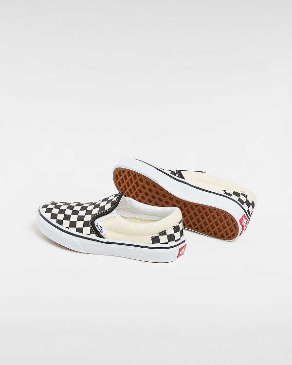 Kids' Vans Checkerboard Classic (4-8 years) Slip On Shoes Black / White Malaysia | VN3608475
