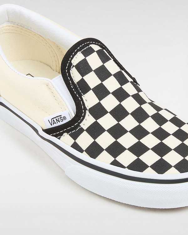Kids' Vans Checkerboard Classic (4-8 years) Slip On Shoes Black / White Malaysia | VN3608475