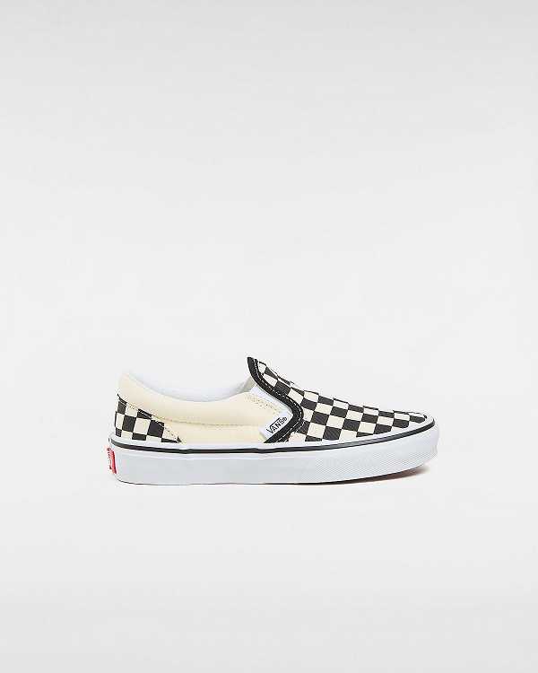 Kids\' Vans Checkerboard Classic (4-8 years) Slip On Shoes Black / White Malaysia | VN3608475