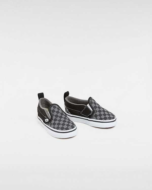 Kids' Vans Checkerboard Hook And Loop (1-4 years) Slip On Shoes Black / White Malaysia | VN1963058