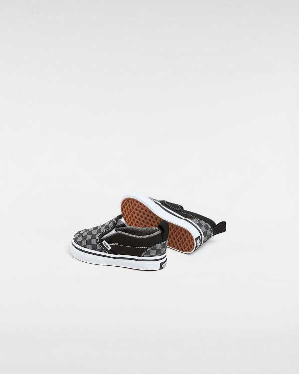 Kids' Vans Checkerboard Hook And Loop (1-4 years) Slip On Shoes Black / White Malaysia | VN1963058