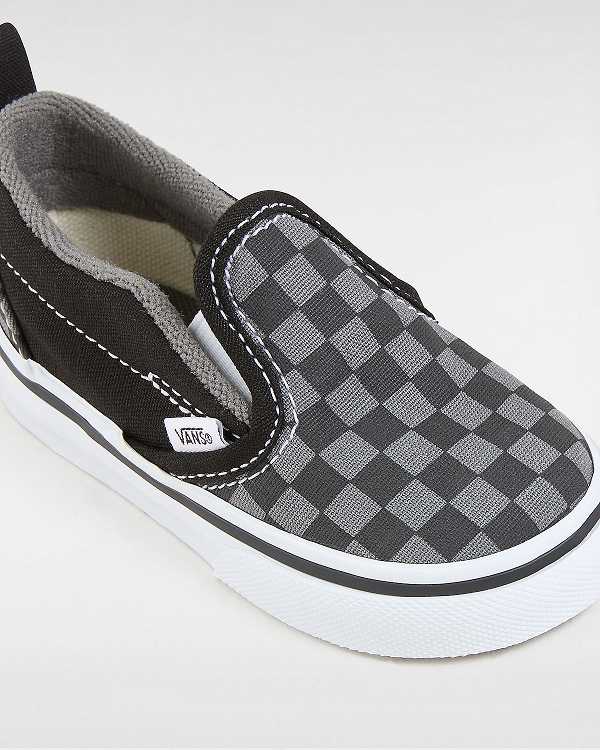 Kids' Vans Checkerboard Hook And Loop (1-4 years) Slip On Shoes Black / White Malaysia | VN1963058