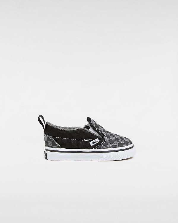 Kids\' Vans Checkerboard Hook And Loop (1-4 years) Slip On Shoes Black / White Malaysia | VN1963058