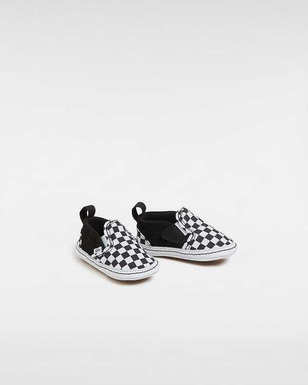 Kids' Vans Checkerboard Hook And Loop Crib (0-1 year) Slip On Shoes Black Malaysia | VN0628915