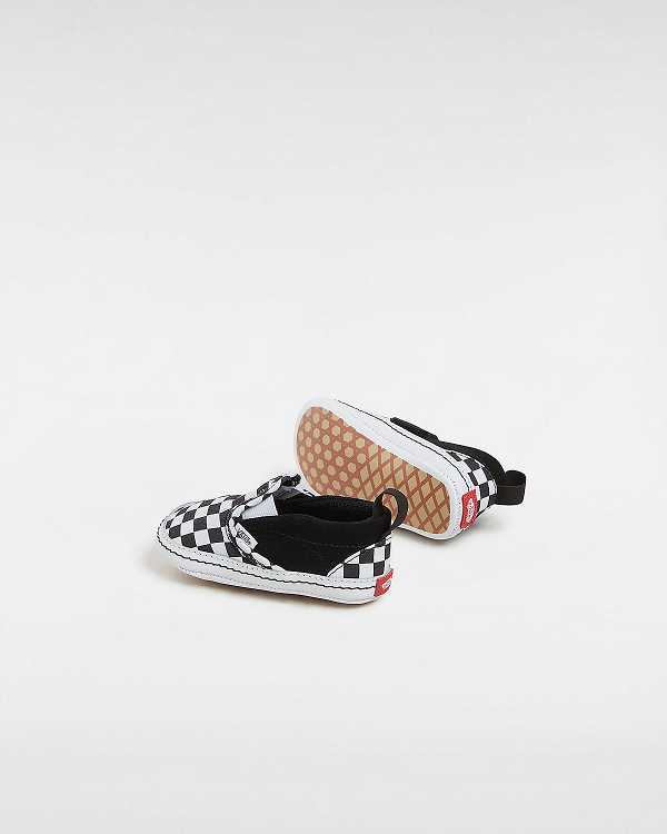 Kids' Vans Checkerboard Hook And Loop Crib (0-1 year) Slip On Shoes Black Malaysia | VN0628915