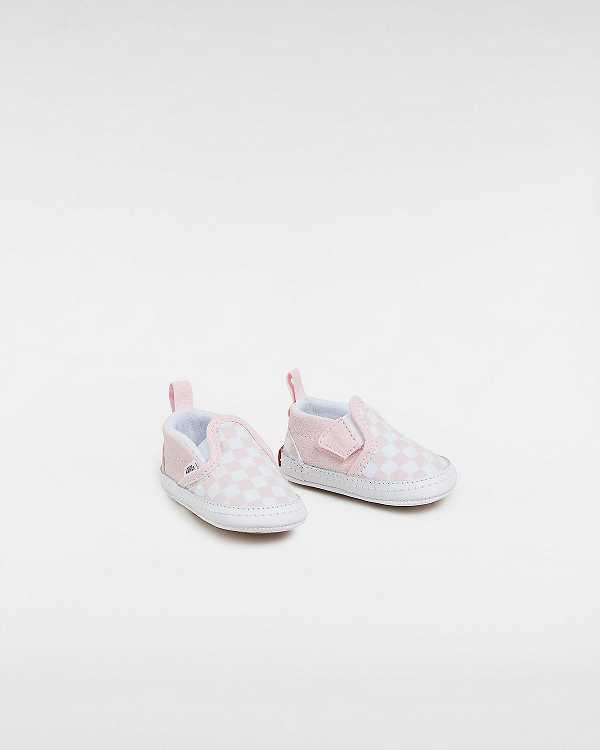 Kids' Vans Checkerboard Hook And Loop Crib (0-1 year) Slip On Shoes Pink Malaysia | VN2139786