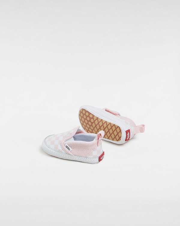 Kids' Vans Checkerboard Hook And Loop Crib (0-1 year) Slip On Shoes Pink Malaysia | VN2139786