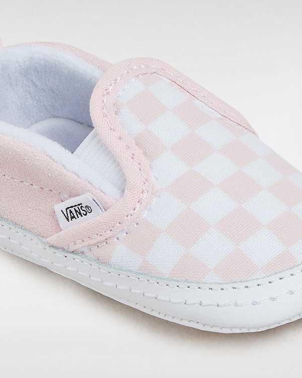 Kids' Vans Checkerboard Hook And Loop Crib (0-1 year) Slip On Shoes Pink Malaysia | VN2139786