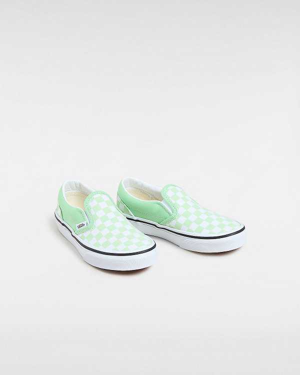 Kids' Vans Classic Checkerboard (4-8 Years) Slip On Shoes Green Malaysia | VN6027958
