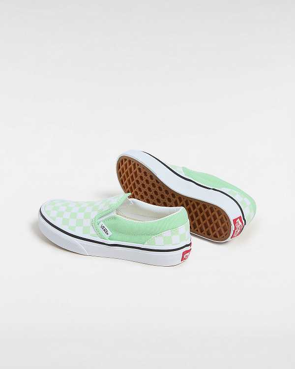 Kids' Vans Classic Checkerboard (4-8 Years) Slip On Shoes Green Malaysia | VN6027958