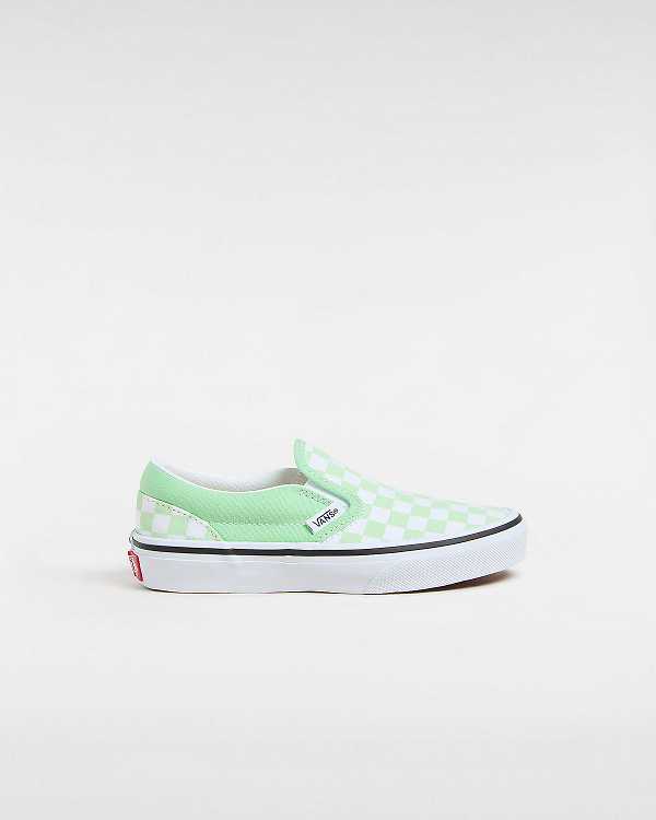 Kids\' Vans Classic Checkerboard (4-8 Years) Slip On Shoes Green Malaysia | VN6027958