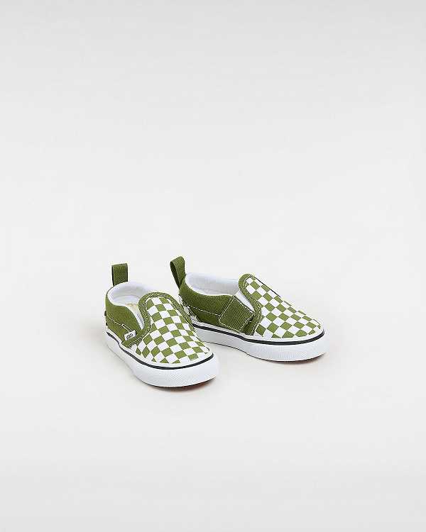 Kids' Vans Hook and Loop Checkerboard (1-4 Years) Slip On Shoes Green Malaysia | VN7615930