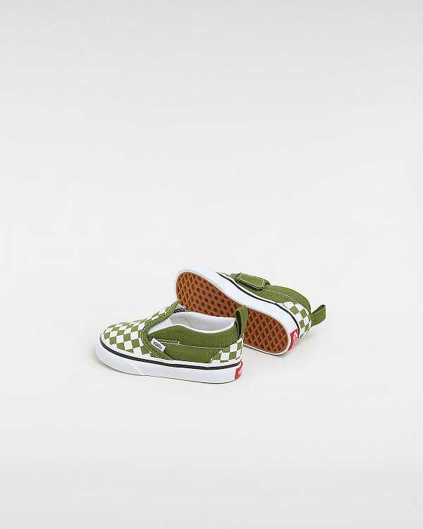 Kids' Vans Hook and Loop Checkerboard (1-4 Years) Slip On Shoes Green Malaysia | VN7615930