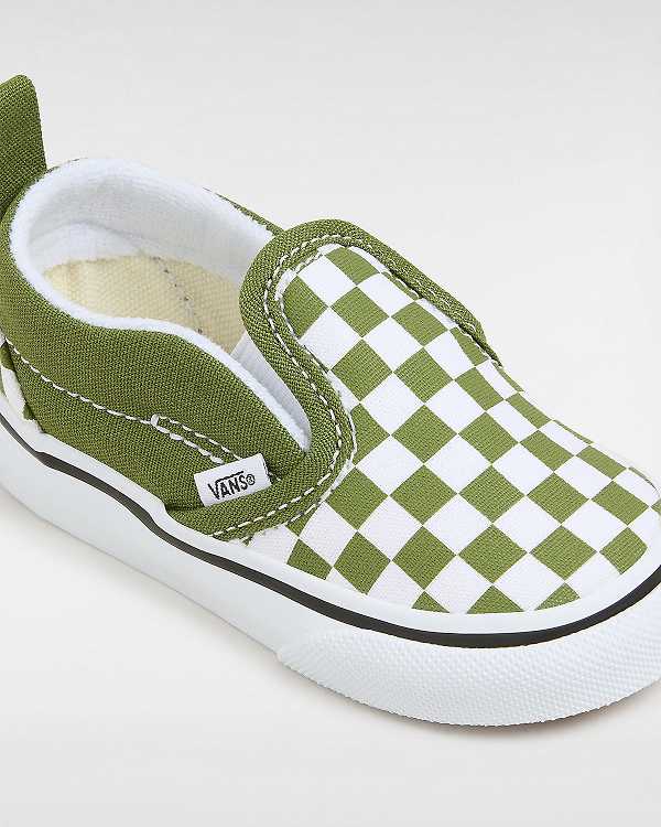 Kids' Vans Hook and Loop Checkerboard (1-4 Years) Slip On Shoes Green Malaysia | VN7615930
