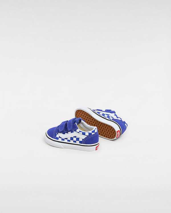 Kids' Vans Old Skool Hook and Loop Checkerboard (1-4 Years) Sneakers Blue Malaysia | VN9653247