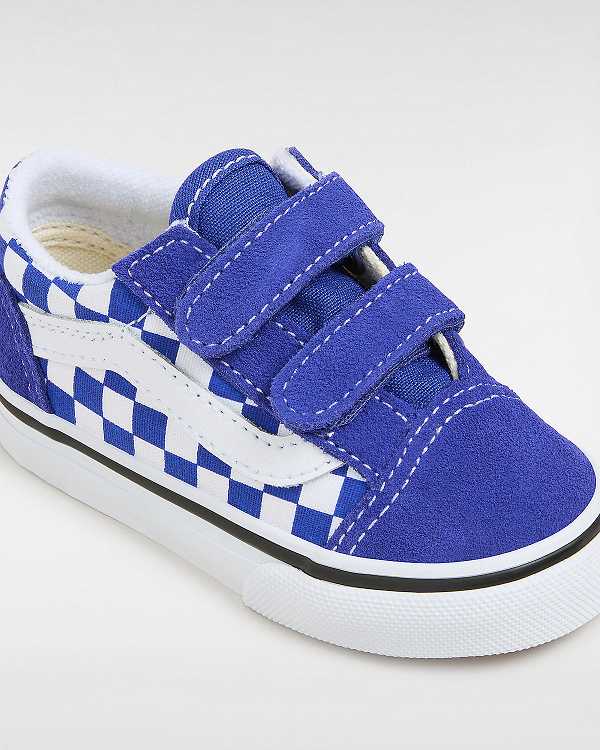 Kids' Vans Old Skool Hook and Loop Checkerboard (1-4 Years) Sneakers Blue Malaysia | VN9653247
