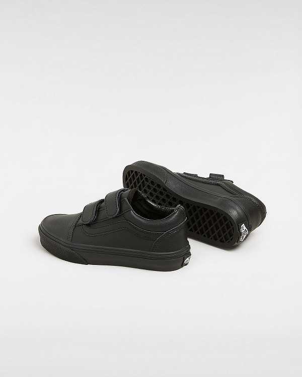 Kids' Vans Old Skool Hook and Loop Classic Tumble (4-8 Years) Sneakers Black Malaysia | VN9547863