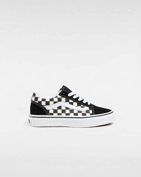 Kids\' Vans Primary Check Old Skool (4-8 years) Sneakers Black / White Malaysia | VN6895123