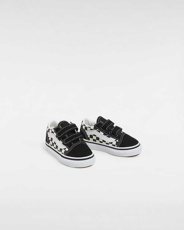 Kids' Vans Primary Check Old Skool Hook And Loop (1-4 years) Sneakers Black / White Malaysia | VN1260597