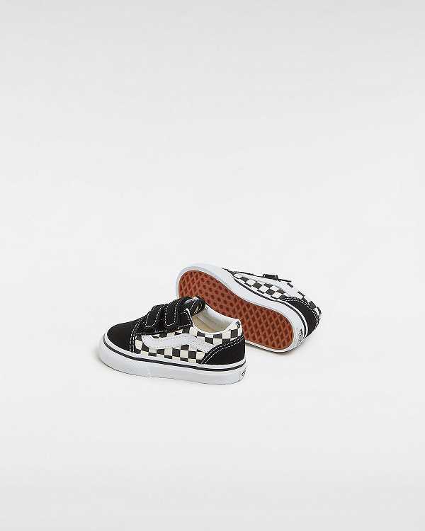 Kids' Vans Primary Check Old Skool Hook And Loop (1-4 years) Sneakers Black / White Malaysia | VN1260597