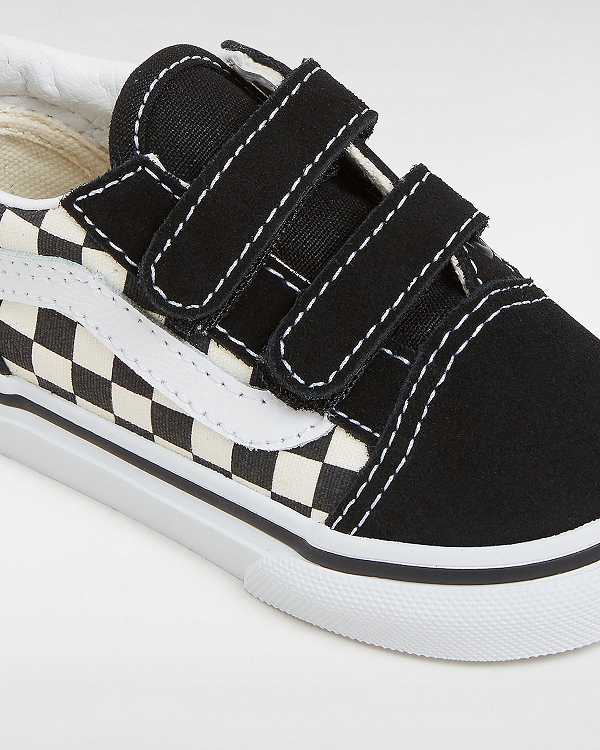 Kids' Vans Primary Check Old Skool Hook And Loop (1-4 years) Sneakers Black / White Malaysia | VN1260597