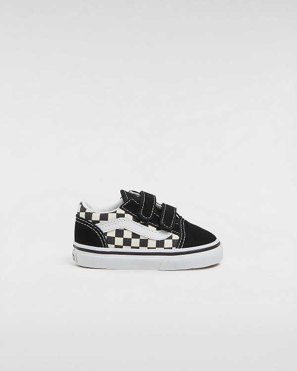 Kids\' Vans Primary Check Old Skool Hook And Loop (1-4 years) Sneakers Black / White Malaysia | VN1260597
