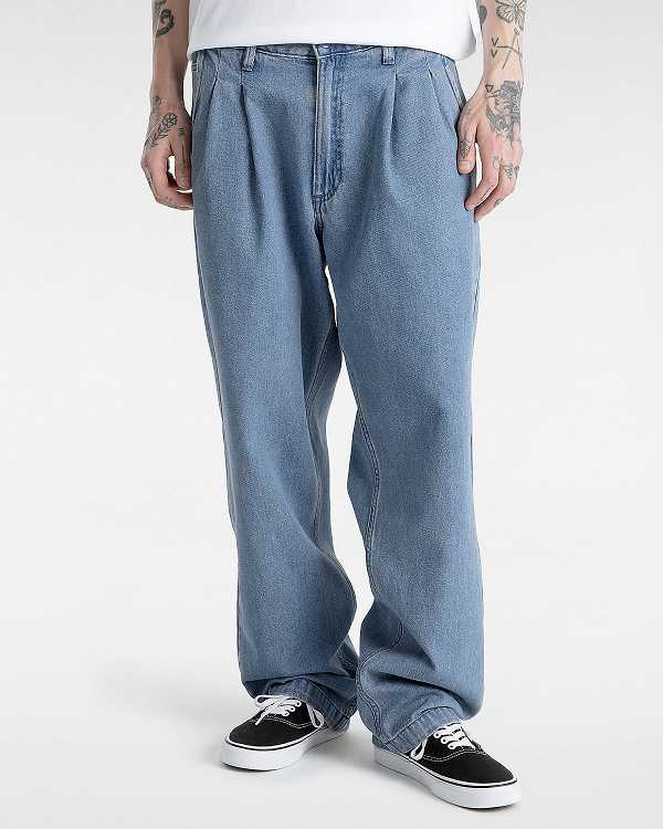 Men Vans Authentic Chino Loose Tapered Pleated Pants Blue Malaysia | VN3481069